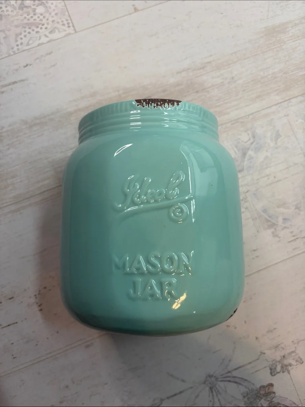 Kitchen Essentials Teal Mason Jar Ceramic Utensil Holder Vase